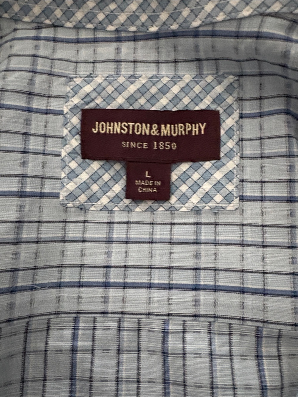 Johnston & Murphy Men’s Blue and White Checked Short-Sleeve Button-Down Shirt
